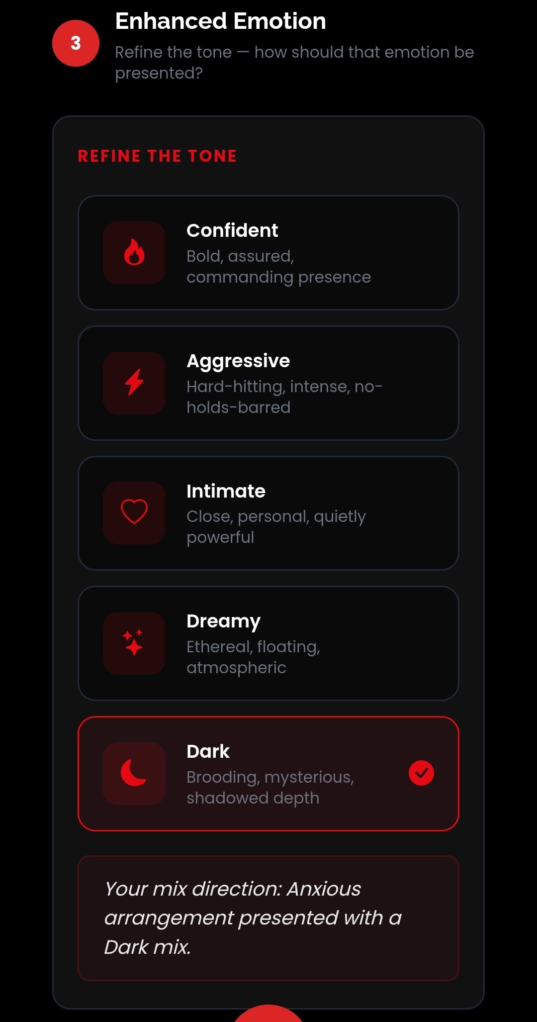 Enhanced emotion selection step