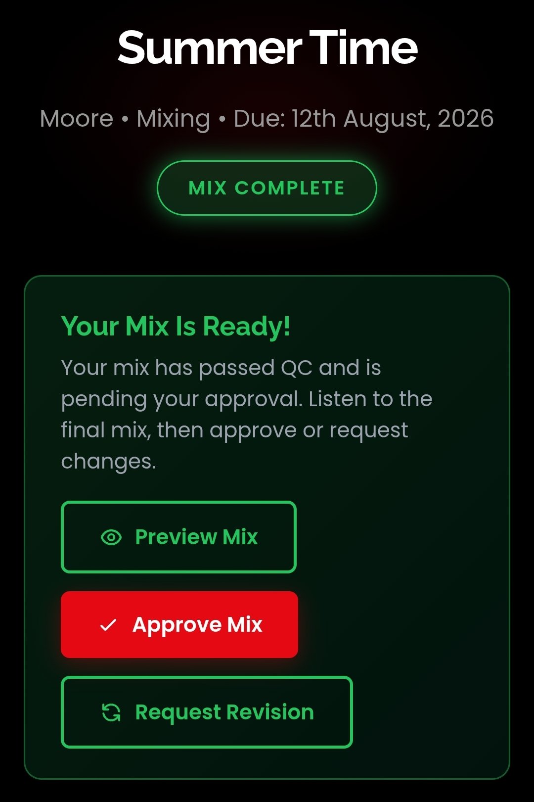 A finished mix ready to approve